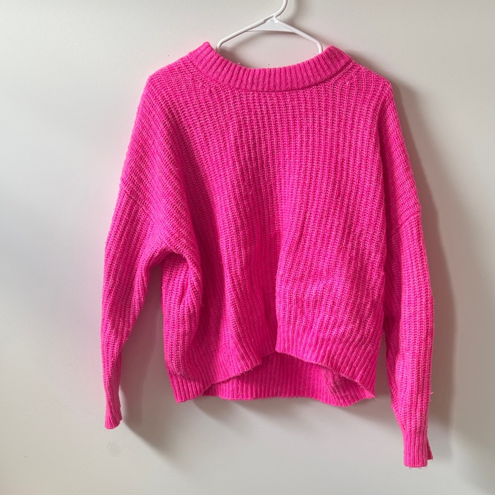 aerie Hot Pink Chunky Crew Neck Sweater